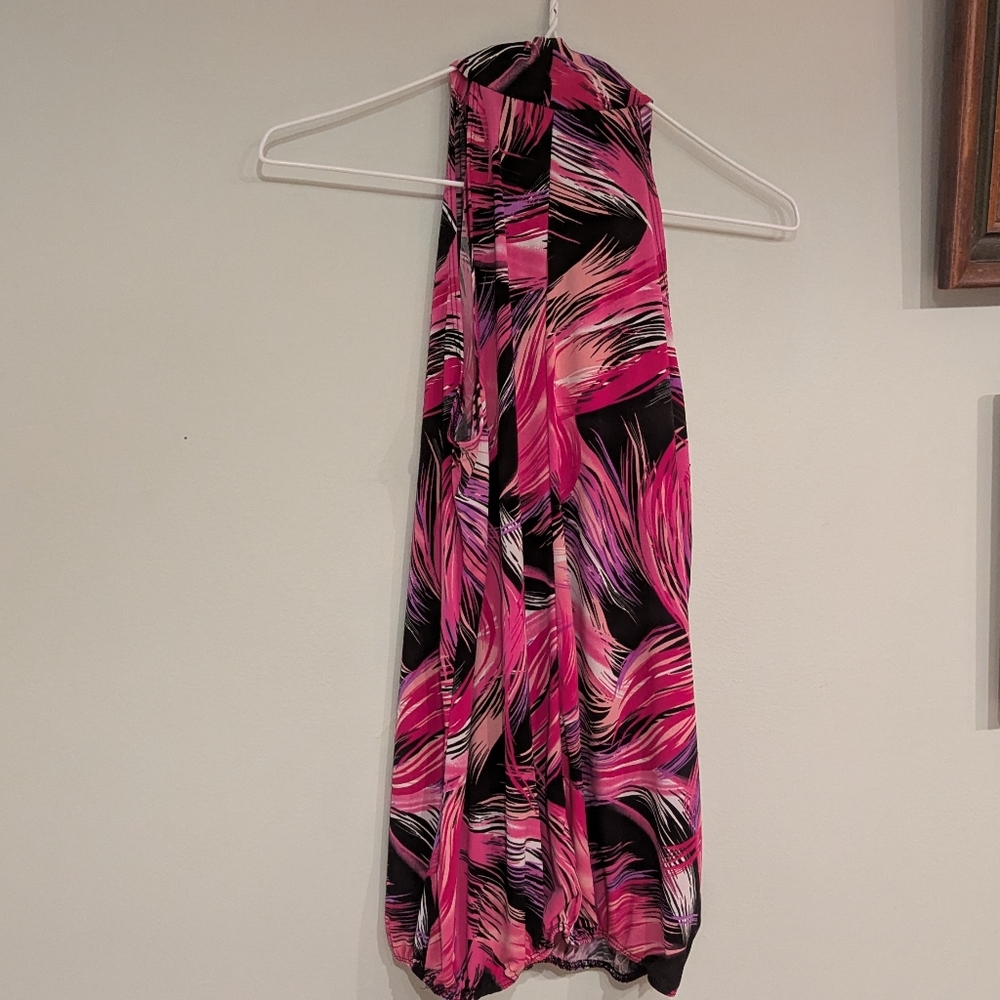 CAROLE LITTLE Women's Medium Pink Purple Pattern Sleeveless Tie Neck Top 73 - Picture 4 of 8